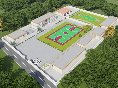 现代学校建筑 学校操场 教学楼学校