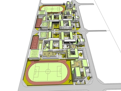 现代学校建筑 学校湖景 教学楼学校 学校操场