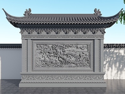 中式新中式景墙 影壁 照壁 庭院景墙 屋檐 古建