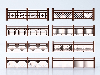 新中式栏杆 新中式栏杆 栅栏 实木围栏护栏 楼梯护栏 扶手