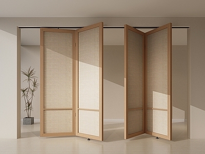 侘寂原木折叠门 折叠门 隔断 屏风 木隔断 复古隔断