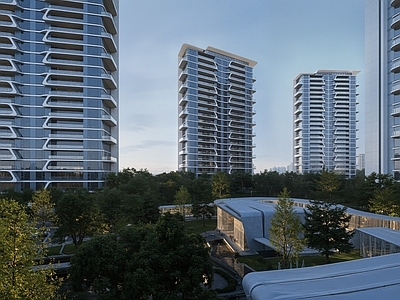 现代轻奢高层住宅 现代轻奢高层住宅 四代宅 底层架空住宅 现代风格点式高层 流线型四代宅