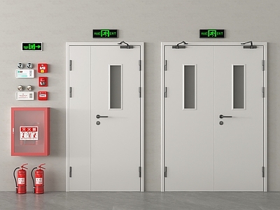 现代其他门 消防栓 灭火器 现代消防门 防火门 安全出口 应急感应灯