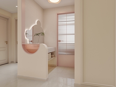 法式奶油卫生间 干区卫生间 半墙卫生间