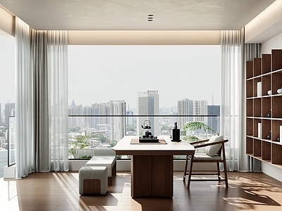 现代新中式茶室 现代中古风茶室 现代中古风书房