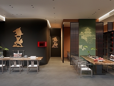 新中式禅意会所 茶店会所 茶艺空间 中式背景墙 墙布