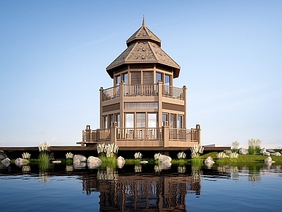 现代其他景观小建筑 现代木屋建筑 景观建筑 茅草屋建筑