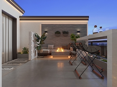 现代新中式阳台 生活阳台 休闲阳台 别墅露台