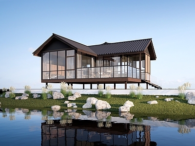 现代风格建筑 现在木屋建筑 景观建筑 茅草屋建筑 木屋民宿建筑