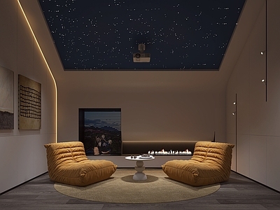 现代侘寂影音室 影音室 沙发 茶几 休闲沙发