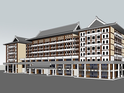 新中式中式酒店建筑 山地酒店建筑 多层酒店建筑 酒店大门 温泉酒店建筑