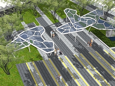 现代其他景观小品 景观廊架