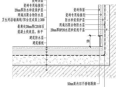 地面综合节点 墙地砖防水节点 施工图