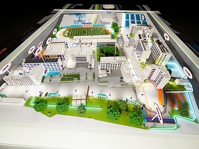 现代极简学校建筑 学校 教学楼 沙盘 太阳能