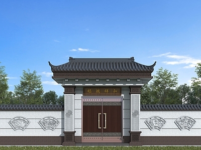 中式围墙 中式门楼 围墙