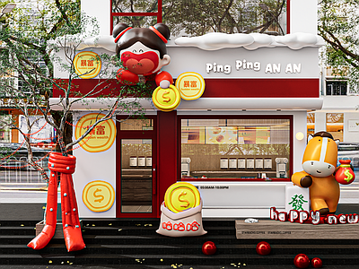 现代极简甜品面包店 甜品店网红店门 网红店铺咖啡店 春节甜品面包店 圣诞节春节装饰 国潮网红店铺