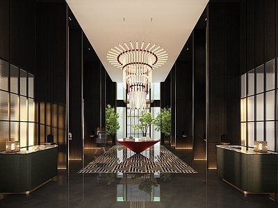 新中式现代售楼处 售楼处门厅 入口门厅 售楼处接待