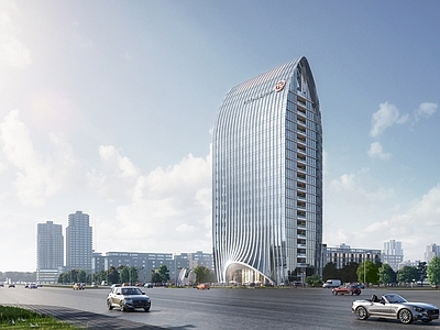 现代简约金融中心 现代办公楼 异形建筑 高层办公楼 公建化立面