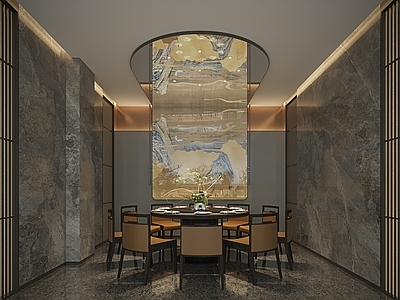 新中式极简中餐厅 包厢 画