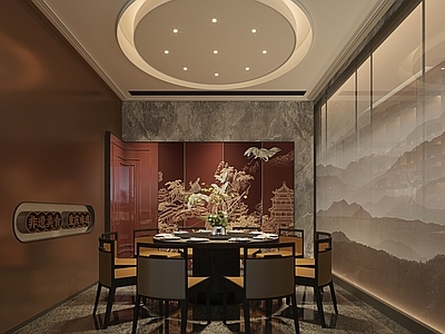 新中式简约中餐厅 包厢 屏风