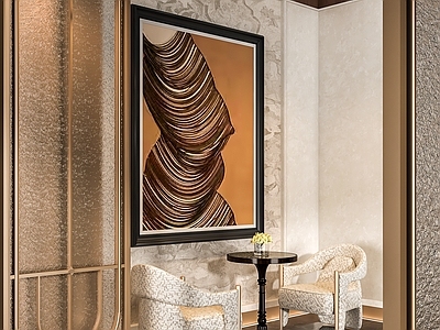 轻奢意式售楼处 酒店休息区 售楼处洽谈区 休闲椅 挂画 屏风