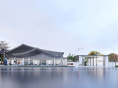 现代新中式展览馆建筑 展览建筑 售楼处 新中式建筑 现代中式 特色展厅