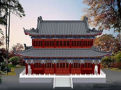 中式古建 中式古建二层大殿 中式仿古二层大殿 中式寺庙大殿