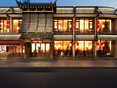 现代新中式中餐厅 中餐厅明档 餐饮门头 古建