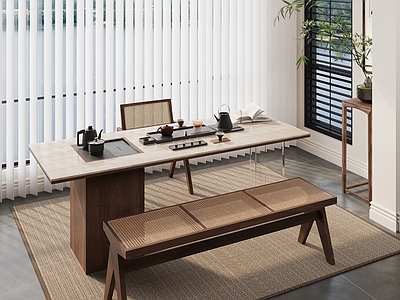 新中式中式阳台 阳台茶桌 小茶桌 嵌入式茶盘 岩板茶桌 茶具