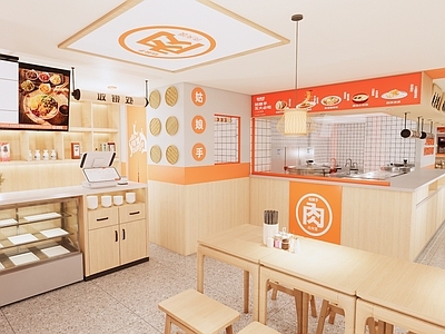 现代面馆 快餐店 面馆 简约风快餐店 肉夹馍 原木风