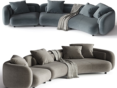 现代奶油多人沙发 Minotti Bezier 弧形沙发 异形沙发 布艺沙发