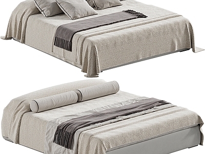 侘寂中古双人床 ZARAHOME 侘寂中古风双人床 布艺双人床 床品