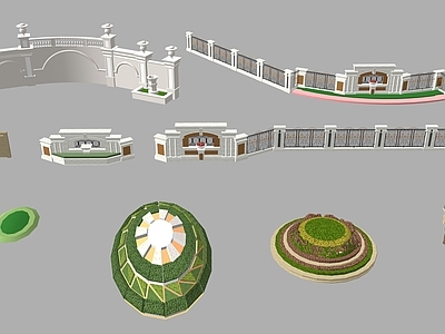 现代轻奢其他景观小品 景墙 景观花坛 铁艺围墙 景观水景