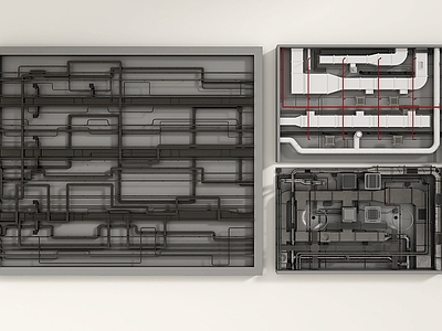 现代吊顶 工业风吊顶 新风管道 通风管道 消防管道