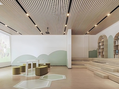 现代原木其他公共空间 现代架空层阅读 架空层活动室 小区阅读角 投影室 儿童娱乐区