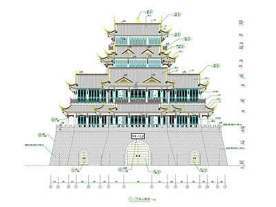 仿古建筑 中式古建大门 中式仿古大门 古建门头 施工图