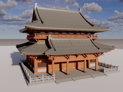 中式古建筑 唐式古建 重檐歇山顶 平坐 抱厦
