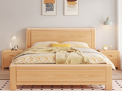 北欧原木家居卧室 实木床 双人床 榉木床