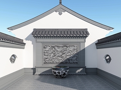 中式新中式景墙 影壁 照壁 山墙 苏式建筑 古建
