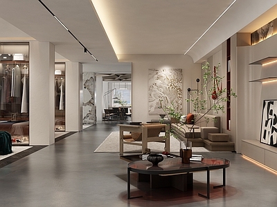 中古原木家具展厅 家具展厅 客餐厅展厅 展厅 展台 挂画摆件