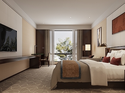 新中式酒店客房 酒店客房 大床房