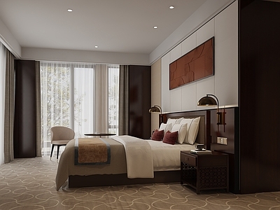 新中式酒店客房 酒店客房 家庭房