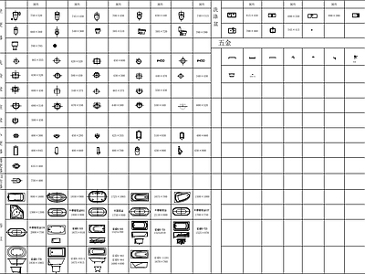 现代简约卫浴设施 小便池 浴缸 马桶 台盆 施工图