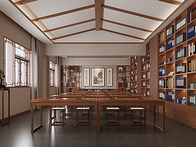 中式日式图书馆 国学课堂 活动室 国学图书室