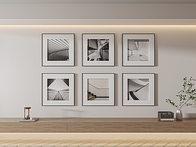 现代挂画 现代黑白画 建筑画