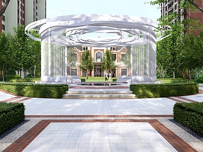 新中式现代小区景观 新中式学府风
