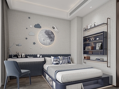 现代意式通用儿童房 现代儿童房 儿童房书桌 装饰书架 儿童房书架