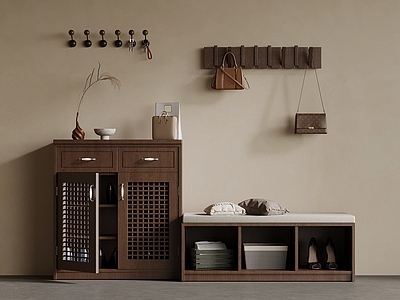 中古新中式鞋柜 中古风鞋柜 矮鞋柜 新中式鞋柜 挂衣板