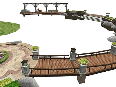 现代轻奢庭院小品 景观庭院 景观桥 景观廊架 园路
