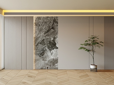 现代简约沙发背景墙 木饰面背景墙 岩板背景墙 客厅沙发背景 电视背景墙 盆栽